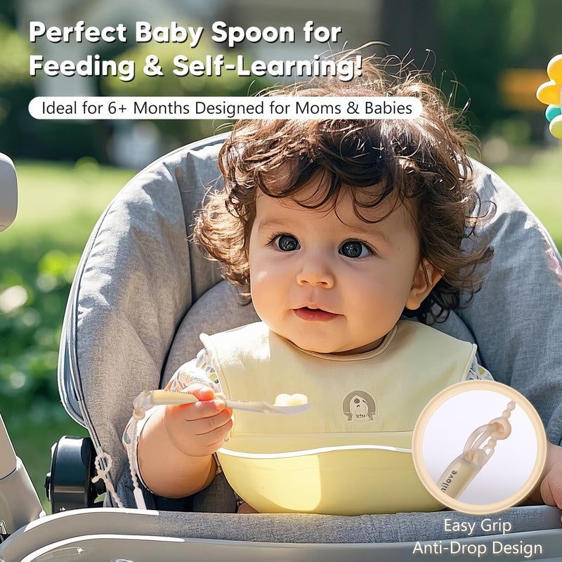 Omnilove Silicone Baby Spoons 2-Pack with Case, Self Feeding 6 Months, Baby Led Weaning Supplies, Toddler Utensils with Safety Chain, Toddler Essentials, Dishwasher Safe Baby Safety Products - Image 5